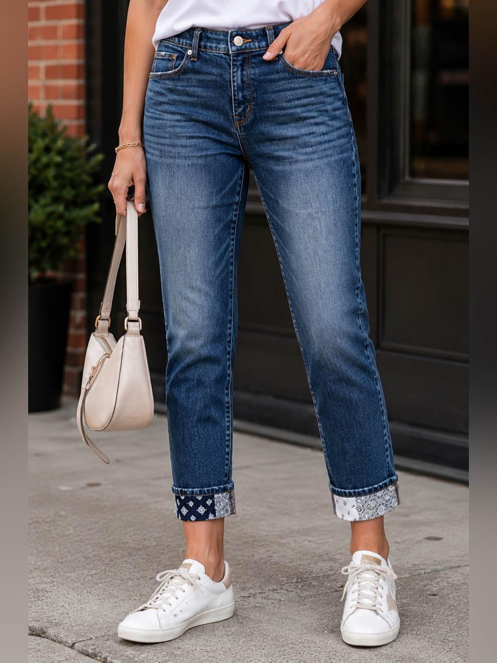 LOFT Straight Crop Cuffed Bandana Hem Jeans Women’s Size 6